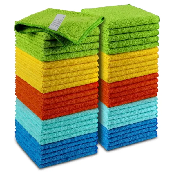 AIDEA Microfiber Cleaning cloths-50 Pack, Premium All-Purpose Softer Highly Absorbent, Lint Free - Streak Free Wash Cloth for House, Kitchen, Car, Win