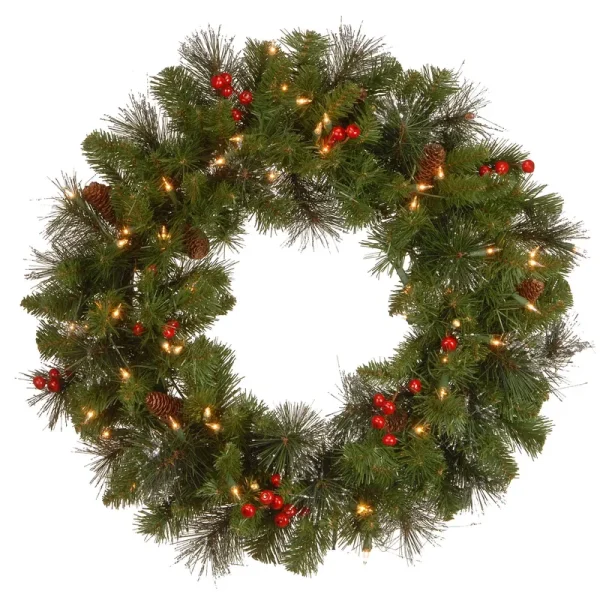 National Tree Crestwood Spruce Wreath with Clear Lights 24"