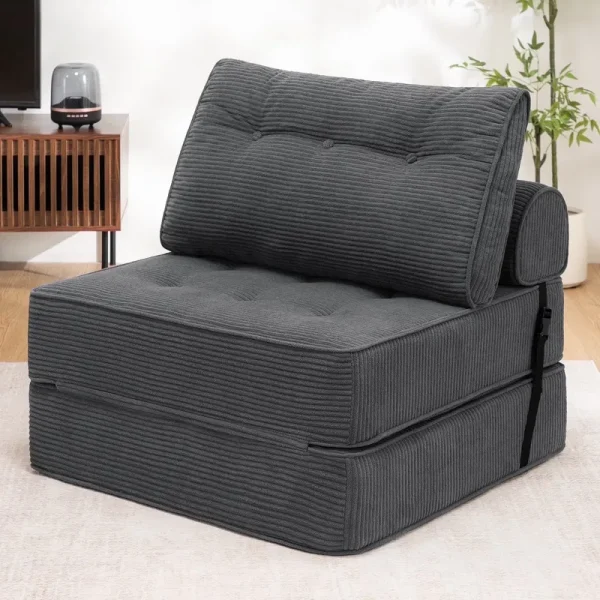 Hommpa Folding Sofa Bed Foldable Couch Bed Convertible Futon Chair with High Density Foam Filling with Pillow for Adult, Comfort Chair Bed for Living Room Bedroom, Gray, Single