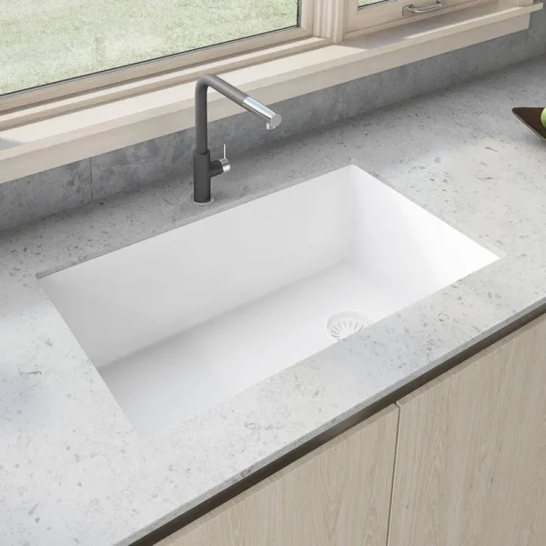 Ruvati 32 x 19 inch epiGranite Undermount Granite Composite Single Bowl Kitchen Sink, Midnight Black