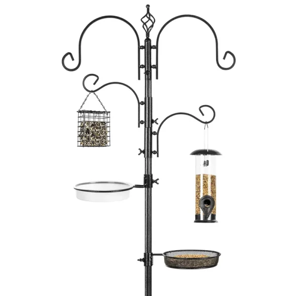 Best Choice Products 91in 4-Hook Bird Feeding Station,Steel Multi-Feeder Stand w/ 2 Feeders,Black