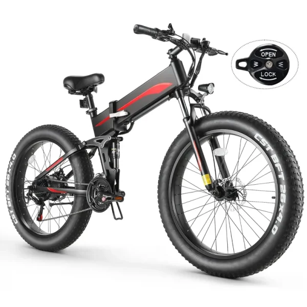 Funcid Electric Bike, 26"x4" Fat Tire Electric Bike for Adults 500W Ebike Foldable Adult Electric Mountain Bicycles with 48V 10ah Battery, Lockable Suspension Fork, Shimano 21 Speed Gears