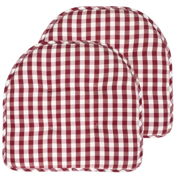 Sweet Home Collection Checkered Memory Foam U-Shape Non-Slip Chair Cushion Pad 2 Pack, White