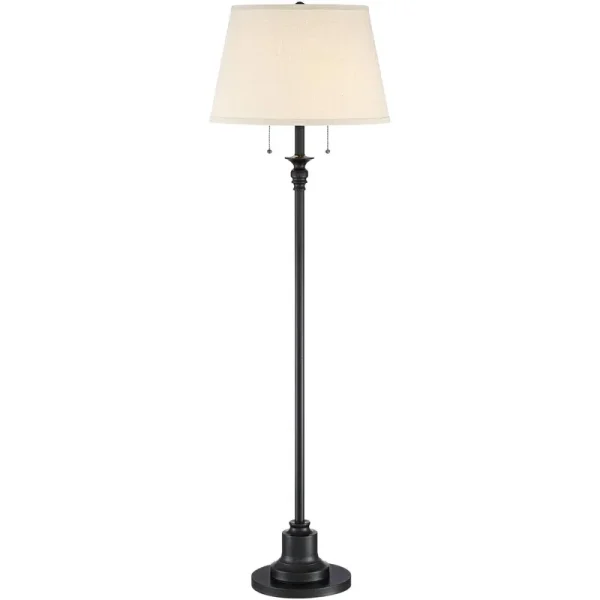 Spenser Traditional Floor Lamp Oiled Bronze Linen Fabric Drum Shade for Living Room Reading Bedroom Office - 360 Lighting