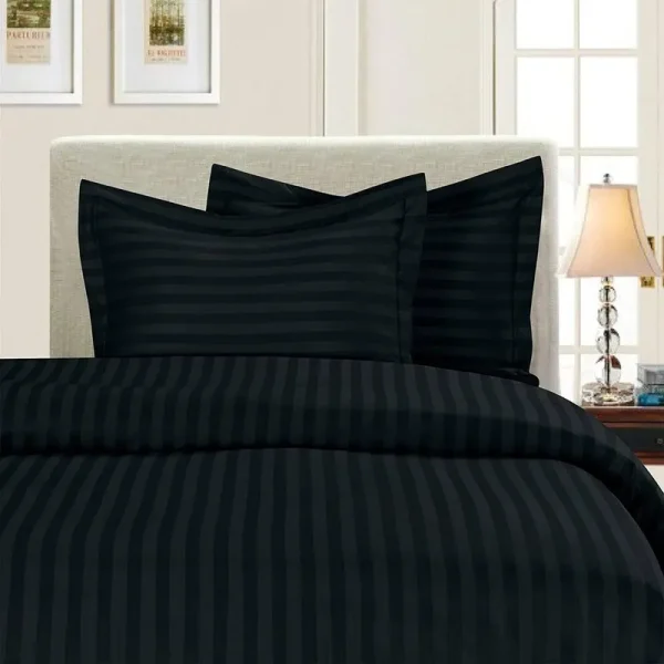 Khyati 1500 Thread Count 3-Piece Damask Stripe Duvet Cover Set Ebern Designs Color: Black, Size: Queen Duvet Cover + 2 Standard Shams