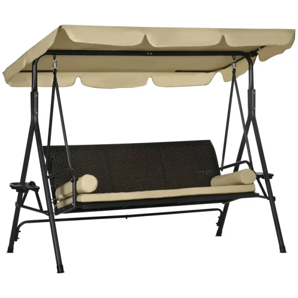 Outsunny 3-Seat Porch Swing with Canopy Outdoor Swing w/ Cushion, Pillows