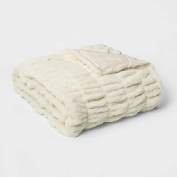 60" x 86" Faux Fur Oversized Throw Blanket Sour Cream - Threshold Signature