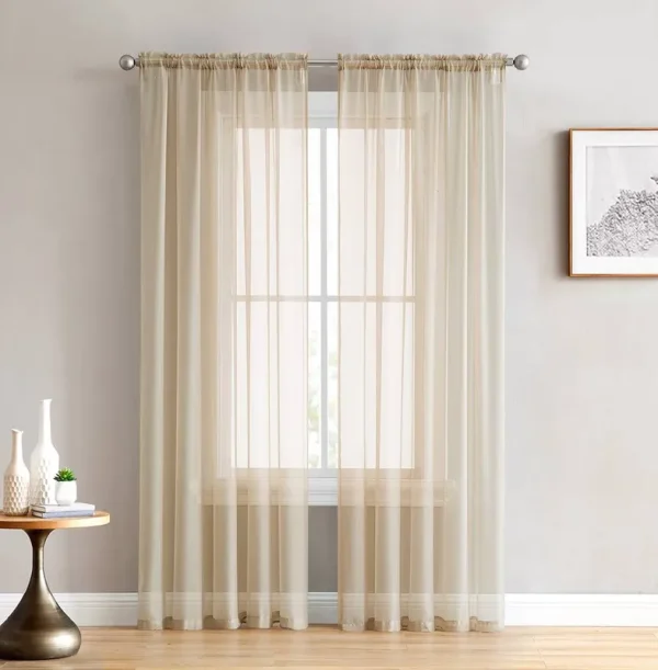 Thd Essentials Sheer Voile Window Treatment Rod Pocket Curtain Panels Bedroom, Kitchen, Living Room - Set of 2, Antique Taupe, 54 inch x 63 inch, Size