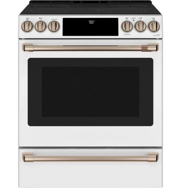 Cafe 30" Smart Slide-In, Front-Control, Radiant and Convection Range White