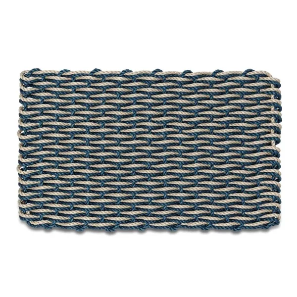 Lobster Rope Doormat, Outdoor Door Mat, Wicked Good Nautical Rope Mats, Navy & Dark Tan Double Weave, 18" x 30"