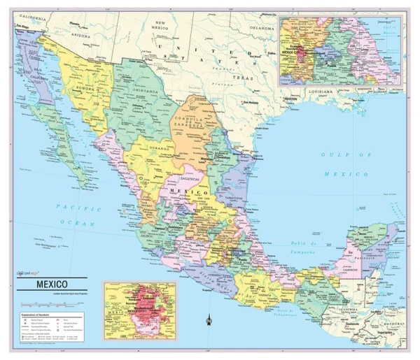 Cool Owl Maps Mexico Wall Map Poster - Rolled 35"x30" (Paper)