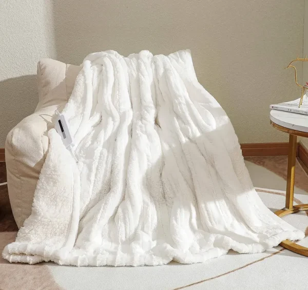 Bilicolor Heated Blanket Electric Throw Luxury Faux Fur Fast Sherpa Heating Blanket 50" x 60" Fuzzy Blanket ETL Certification with 5 Heating Levels