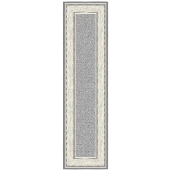 Ottomanson Ottohome Collection Non-Slip Rubberback Bordered Design 3x10 Indoor Runner Rug, 2 ft. 7 in. x 9 ft. 10 in., Gray