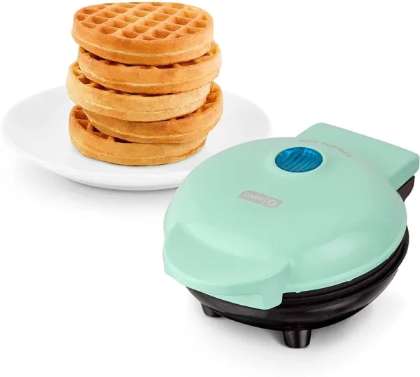 Dash DMW001AQ Mini Maker for Individual Waffles Hash Browns Keto Chaffles with Easy to Clean Non-Stick Surfaces 4 inch Aqua
