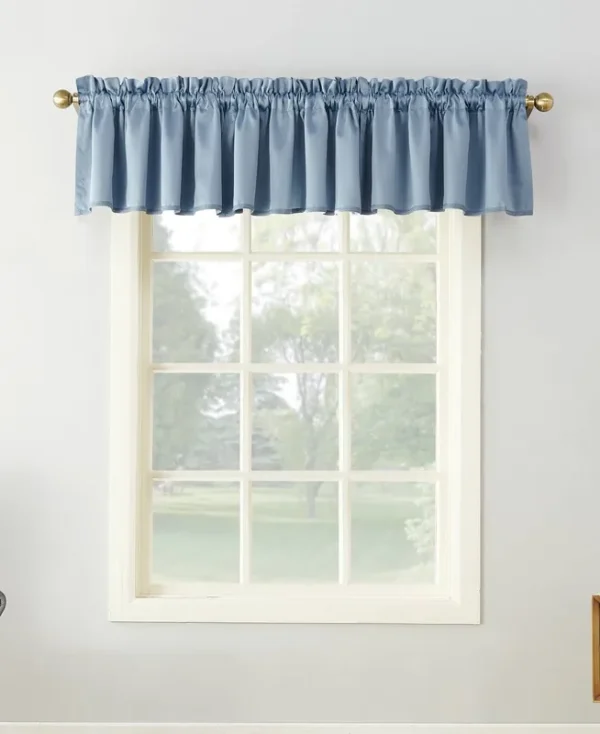 Sun Zero Kylee Rod Pocket Room Darkening Window Valance, Vintage Blue