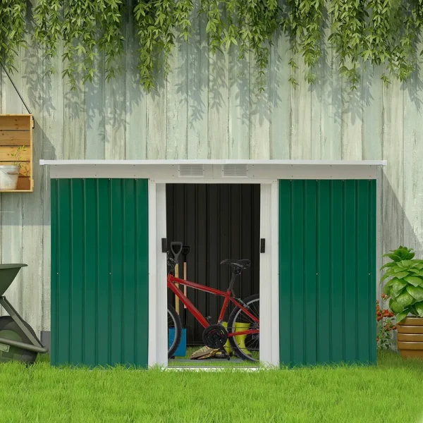 Outsunny 9' x 4' Outdoor Metal Garden Storage Shed - Green/White