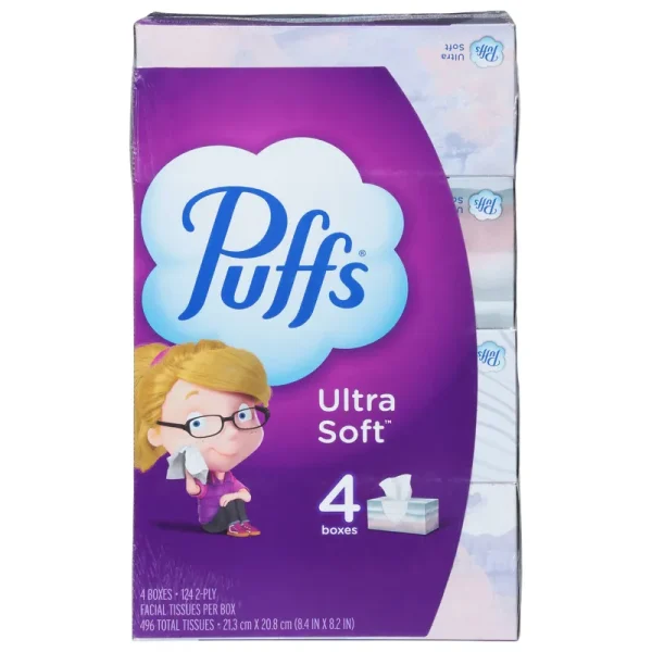 Puffs Ultra Soft Facial Tissues, 2-Ply - 4 - 124 tissue boxes [496 tissues]