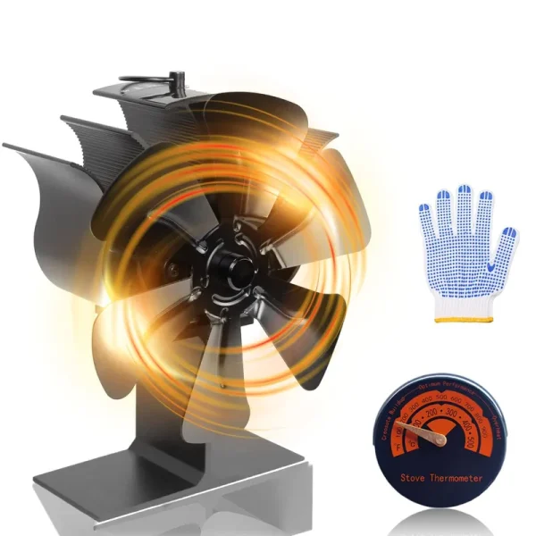Melede 6-Blade Heat Powered Stove Fan for Wood / Log Burner/Fireplace Increases 80% More Warm Air Than 2 Blade Fan, 6-Blade New