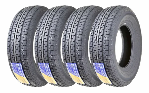 FREE COUNTRY New Premium Trailer Radial Tires ST225/75R15 10 Ply Load Range E W/Featured Side Scuff Guard, Set 4