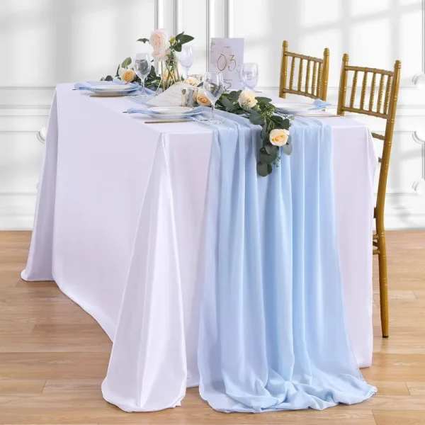 QueenDream Blue Chiffon Table Runner 10ft Long 27x120 Inches Romantic Wedding Linens Sheer Bridal Party Table Decorations