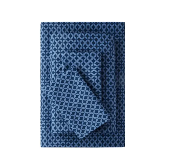 Mainstays Soft Wrinkle Resistant Microfiber Twin/Twin XL Navy Geo Sheet Set, Blue