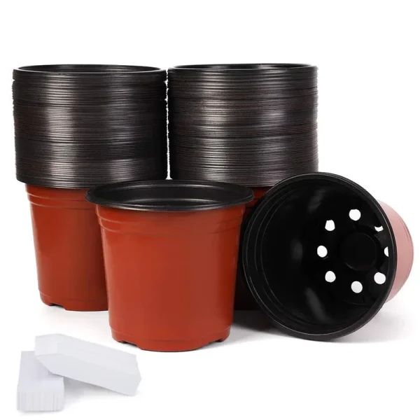 JERIA 100-Pack 6 inch Plastic Plant Nursery Pots Come with 100 Pcs Plant Labels, Seedling Flower Plant Container and Seed