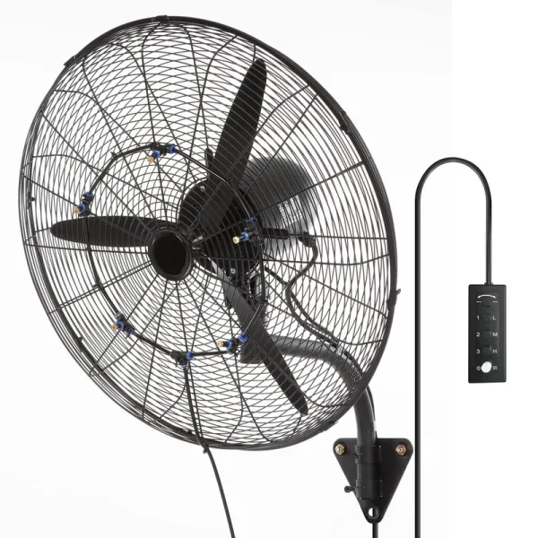 Bentism Wall-Mount Misting Fan Oscillating Metal Fan 24.3' 3 Speed Waterproof
