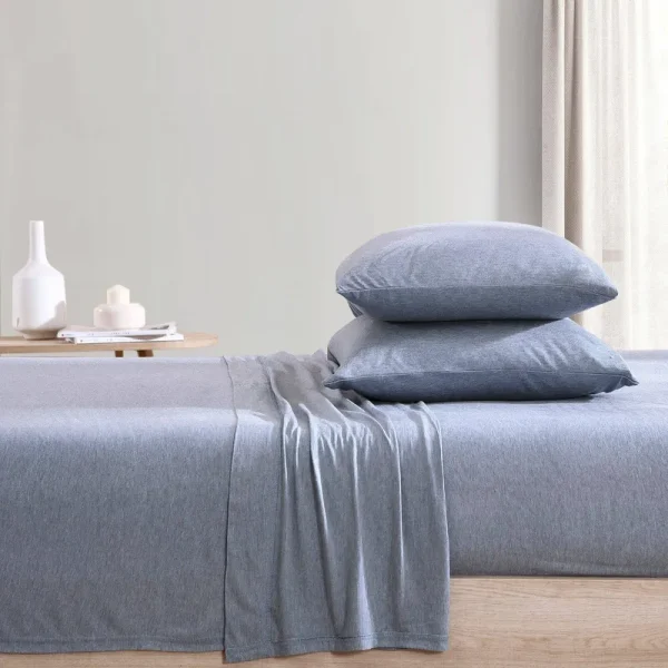 Brielle Home Tencel Modal Jersey Sheet Set King Heathered Blue