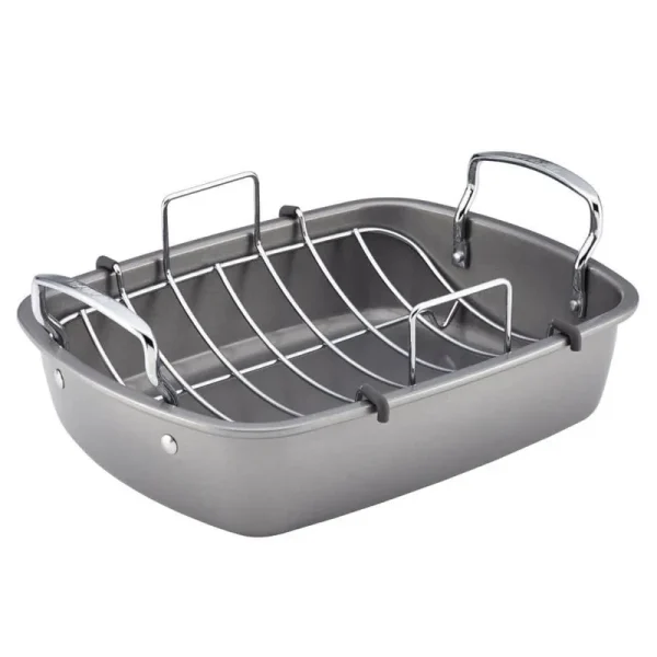Circulon 17 in. x 13 in. Nonstick Bakeware Roaster with U-Rack, Gray
