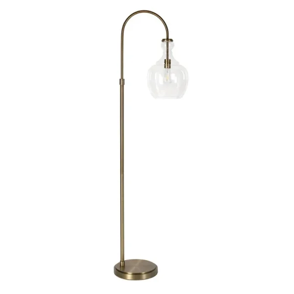 Alden 70" Arched Floor Lamp Beachcrest Home Base Finish: Brushed Brass, Shade Color: Clear