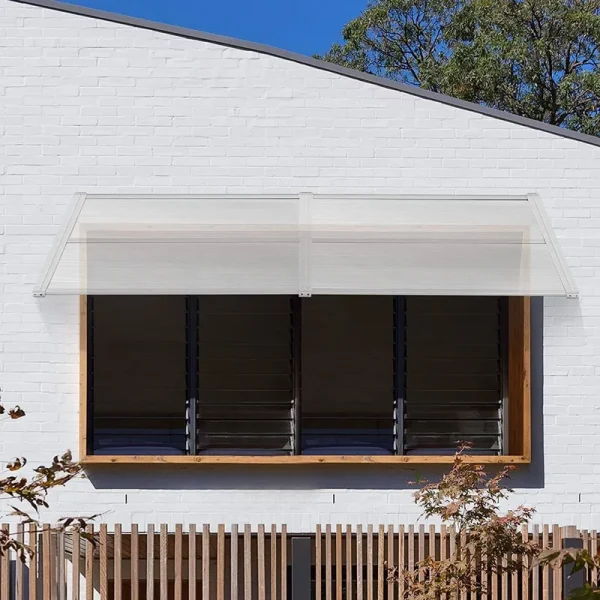 Mcombo Window Awnings 40'' x 80'', Outdoor Awnings,Patio Canopy Cover AW408 - Clear Board+Pure White Bracket+Silver Fixing Bar
