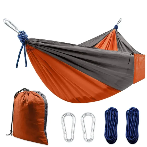 Camping Hammock, Double & Single Portable Hammocks with 2 Tree Straps and Carabiners | Easy Assembly | Lightweight Parachute Nylon Hammocks for