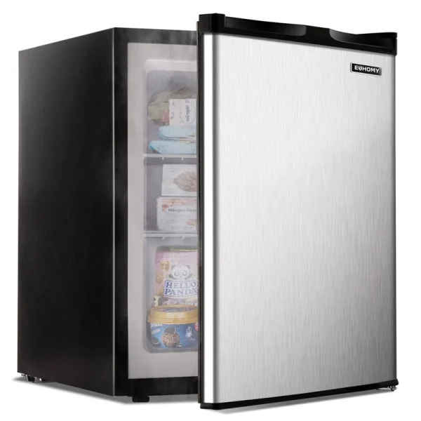 Euhomy Upright Freezer, 2.1 Cubic Feet, Single Door Compact Mini Freezer with Reversible Stainless Steel Door, Removable Shelves, Small Freezer for