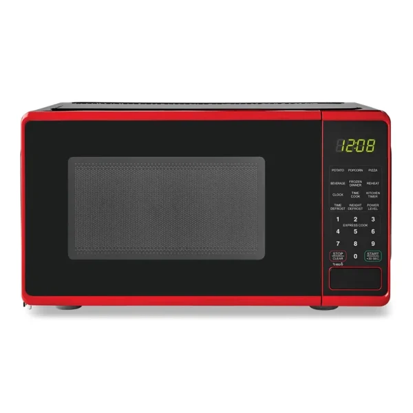 Mainstays 0.7 Cu ft Compact Countertop Microwave Oven, Red