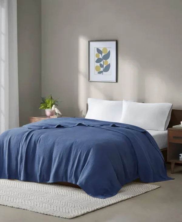 Madison Park - Freshspun Basketweave Cotton Blanket - King - Navy