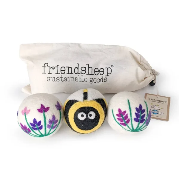 Friendsheep Dryer Balls (Set of 3) Lavender Fields with Bee
