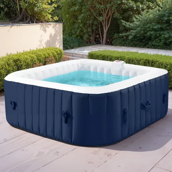 4 - 6 Person Outdoor Portable Inflatable Heated Hot Tub with 130 Bubble Jets, Square Inflatable Heated Pool Spa with Insulated Cover, Insulated Cover and Carry Bag, Blue