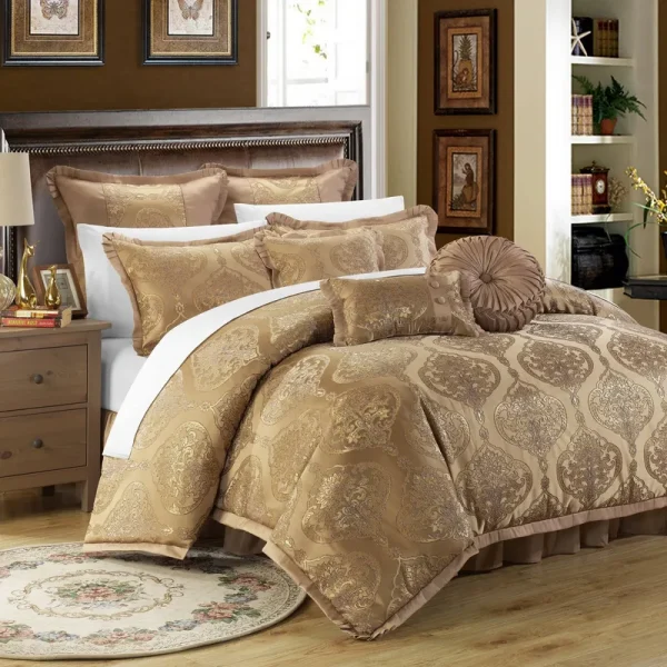 Chic Home Como 9 Piece Jacquard Comforter Set Gold Queen