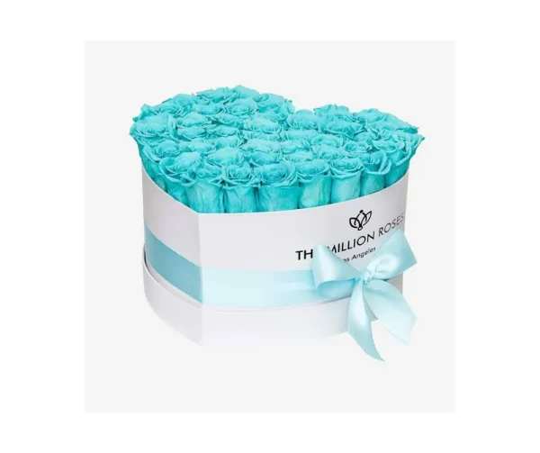 Heart White Box of Roses - Tiffany Blue