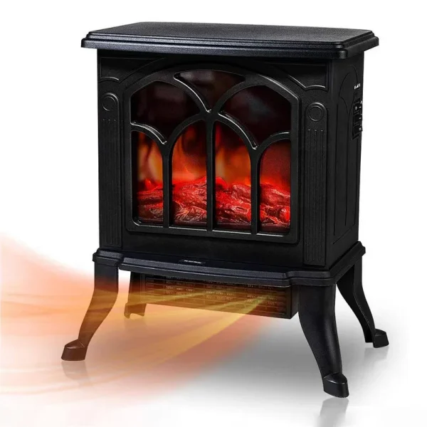 Sugift Electric Fireplace-Indoor Freestanding Space Heater with Faux Log and Flame Effect, Black