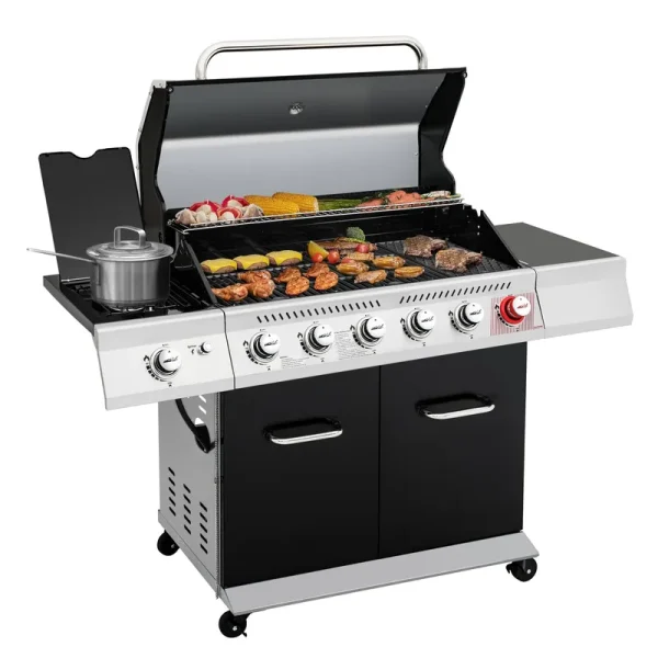Royal Gourmet 6 Burner BBQ Liquid Propane Gas Grill with Sear Burner and Side Burner, 74,000 BTU, Cabinet Style, Black, GA6402H
