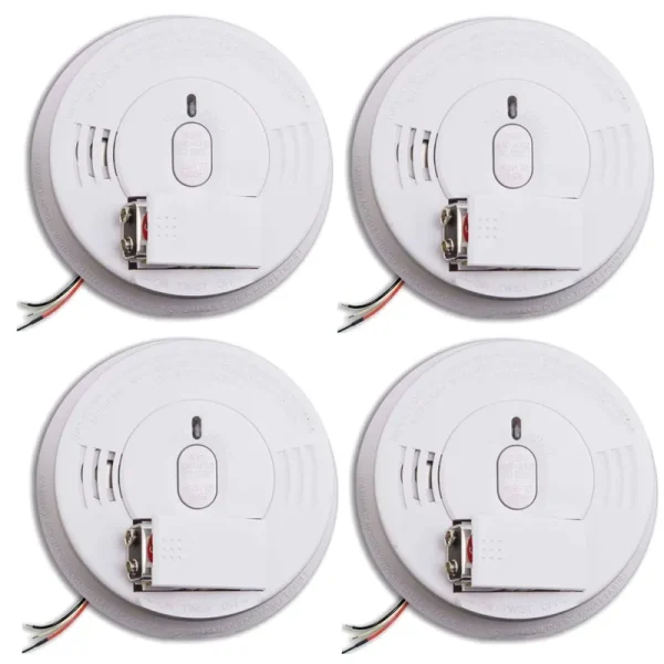 Kidde Smoke Detector, Hardwired Smoke Alarm with Battery Backup, Front-Load Battery Door, Test-Silence Button, Pack of 4, White