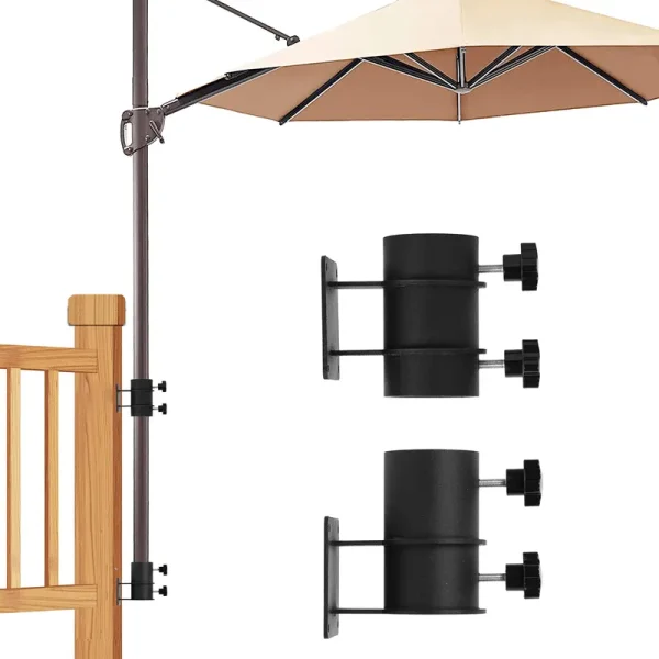 NatureIn Heavy Duty Patio Umbrella Holder, Stainless Steel Offset Umbrella Stand Umbrella Deck Mount Bracket for Railing, Mount to Deck, Fences,