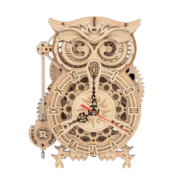 Robotime 3D Wooden Mechanical Puzzle Owl Clock
