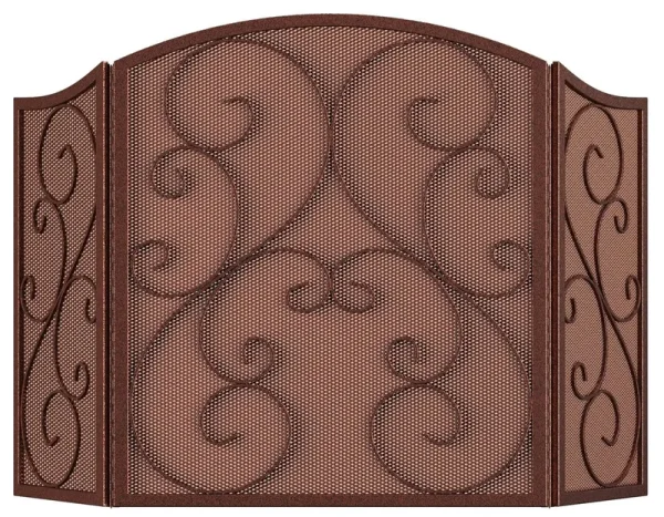 Fire Beauty Fireplace Screen 3 Panel Wrought Iron Black Metal 48 inch(l) x30(H) Spark Guard Cover(Antique Bronze)