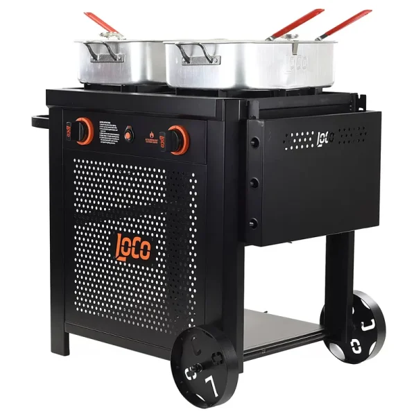 Loco Cookers Propane Dual Burner Fry Cart, Black
