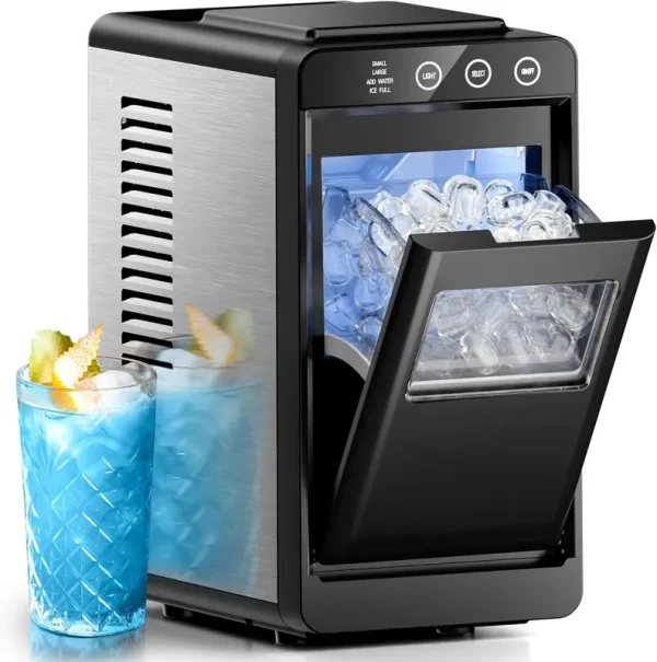 Moifoi Ice Maker Countertop, 26 lb/24 H, 8 Pcs Ice in 6 Mins, Portable Ice Maker Machine with Self - Cleaning, Interior Lighting, 2 Sizes Bullet Ice, Black