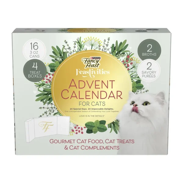 Fancy Feast Feastivities Advent Calendar Gourmet Wet Cat Food, Cat Complements and Cat Treats 24 Ct. Box - 24 Ct. Box