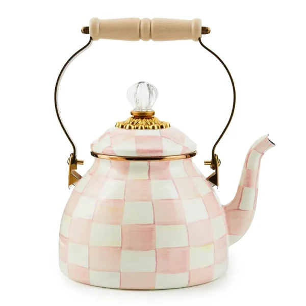 MacKenzie-Childs Rosy Check Enamel Tea Kettle 2 Quart