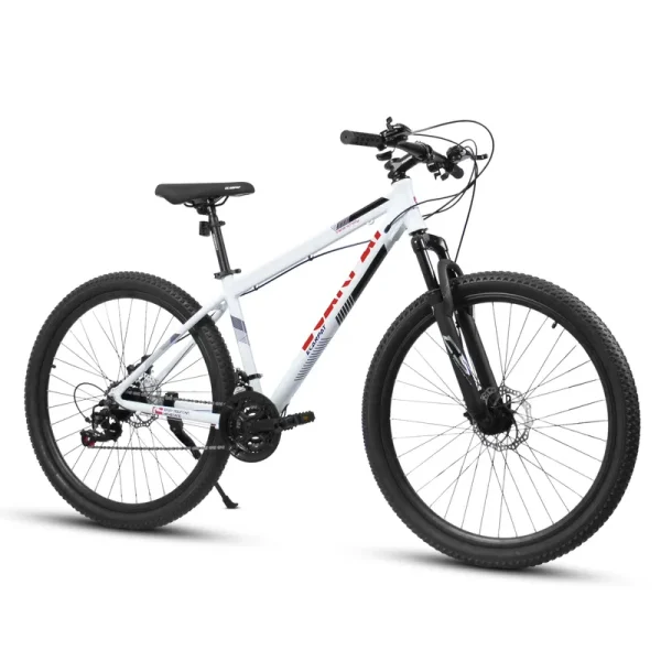 Juuar 27" Mountain Bike, 21 Speed High Carbon Steel Frame Bicycle with Suspension Fork Disc Brake for Men Women, White